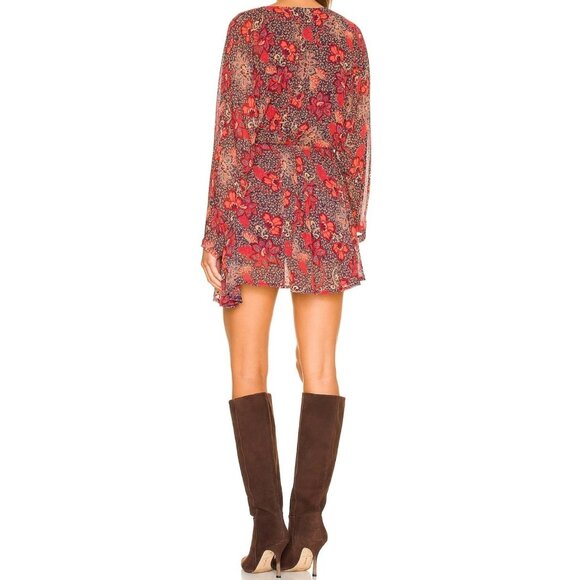 Free People Teegan Floral Print Long Sleeve Wrap Mini Dress Asymmetrical X-Small - Picture 2 of 16
